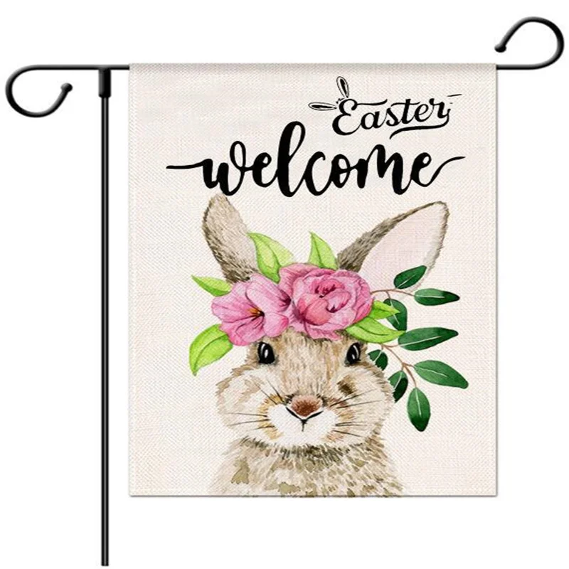 

NINETOP Garden Flags Easter 2023 Carton Rabbit Bunny Linen Hanging Happy Easter Garden Flags 45*30cm