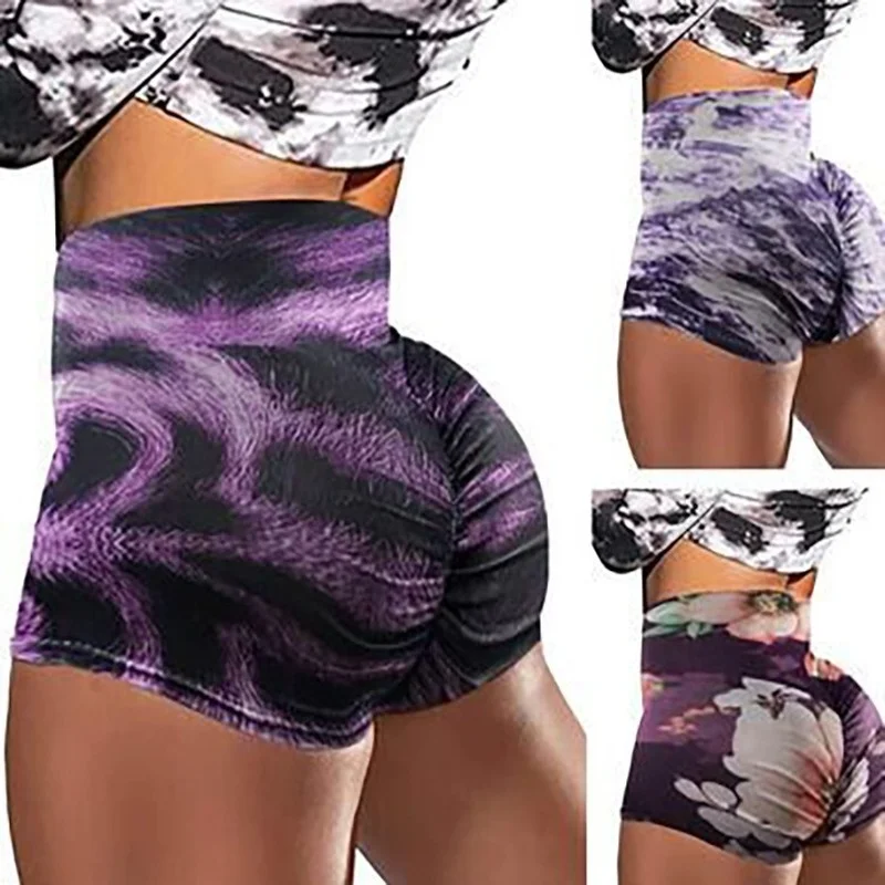 

Yoga Shorts Purple Leopard Print Snake Pattern Small Floral Digital Printing High Waist Hip Lift Fitness Shorts