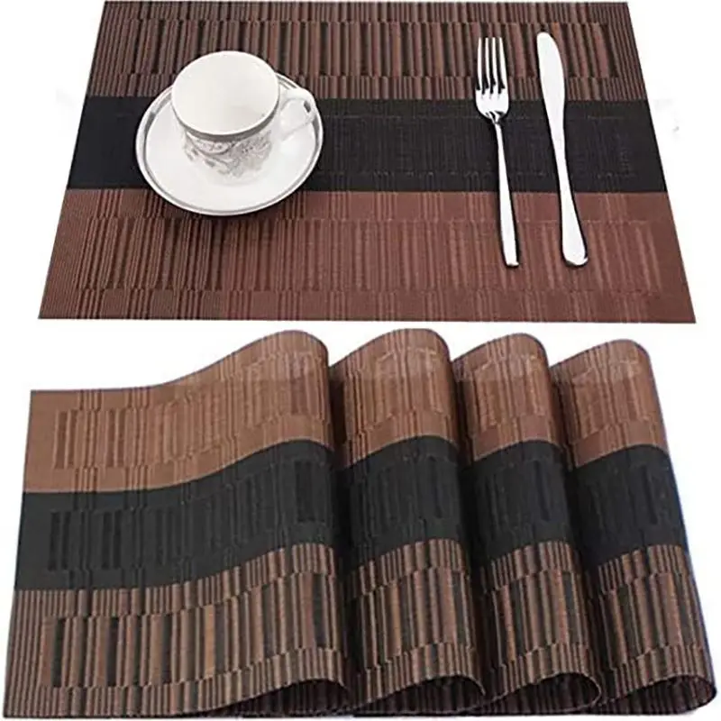 

4PC 45X30cm PVC Weave Placemats for Kitchen Dining Table Washable Heat Resistant Non-Slip Tableware Cup Mat Decoration Supplies