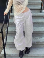 white loose low waist streetwear cargo pants womens drawstring hippie joggers trousers casual baggy wide leg sweatpants