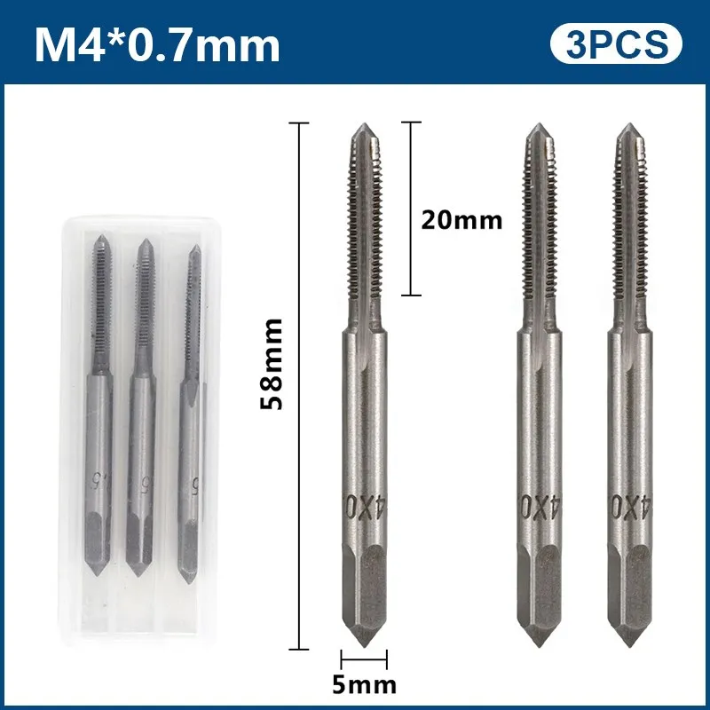 3 шт. метчики с резьбой из быстрорежущей стали M2-M24, метчик с прямой рифленой резьбой 1/2/3, 3-ступенчатая комбинация метчиков, метрическая заглушка, ручные метчики, сверло