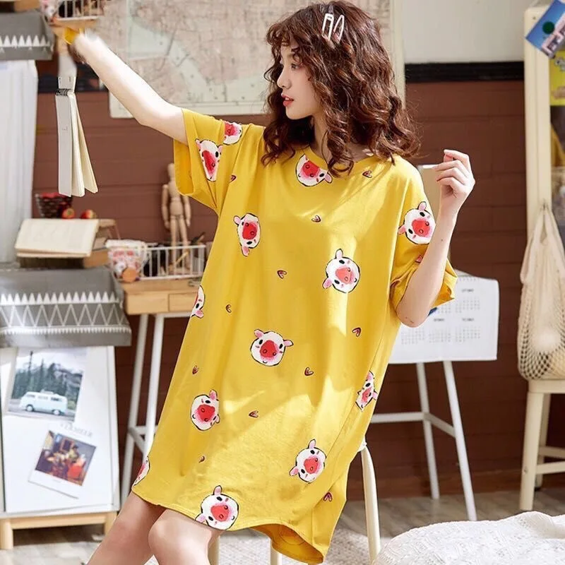 Summer Woman Cotton Nightgown Plus Size Women Nightdress Short Sleeve Polka Dot Print Nightgowns Sweet Casual Sleepwear Sleepdre