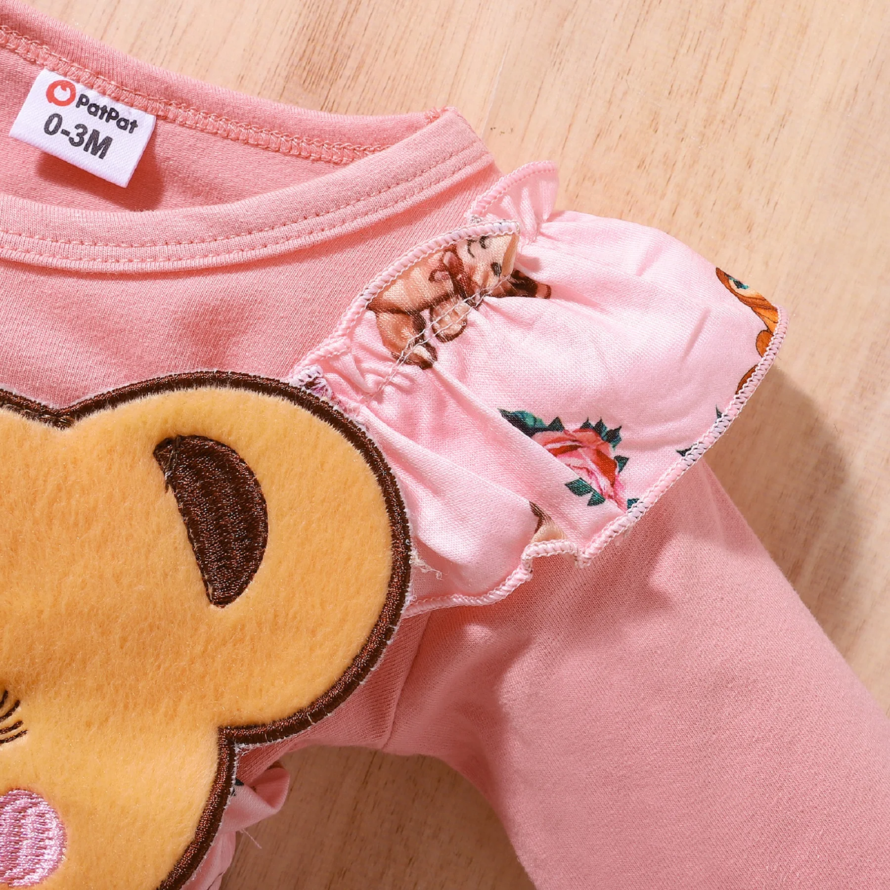 PatPat 2pcs Baby Girl Clothes For Newborn Baby Jumpsuit Long-sleeve Cartoon Bear Print Pink Bow Ruffle Headband Set Cute Romper