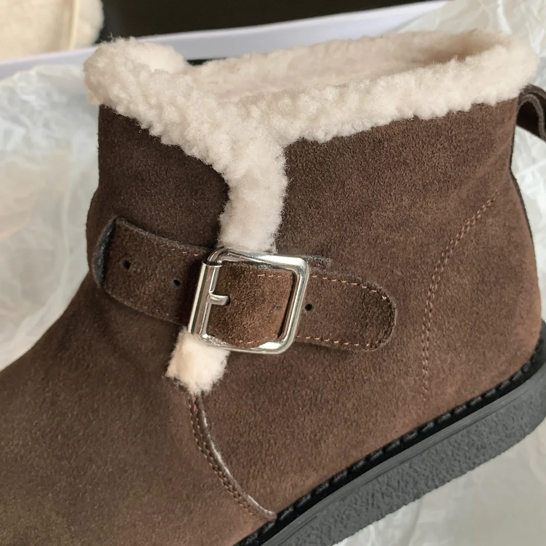 Женские теплые плюшевые слипоны из натуральной замши осенние зимние ботинки до