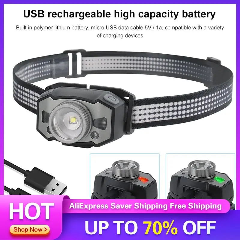 

Zoom Sensor Headlamp Car Inspect Led Headlights Flashlight USB Rechargeable For Running Fishing Work Head-torch Dual Switch Mode