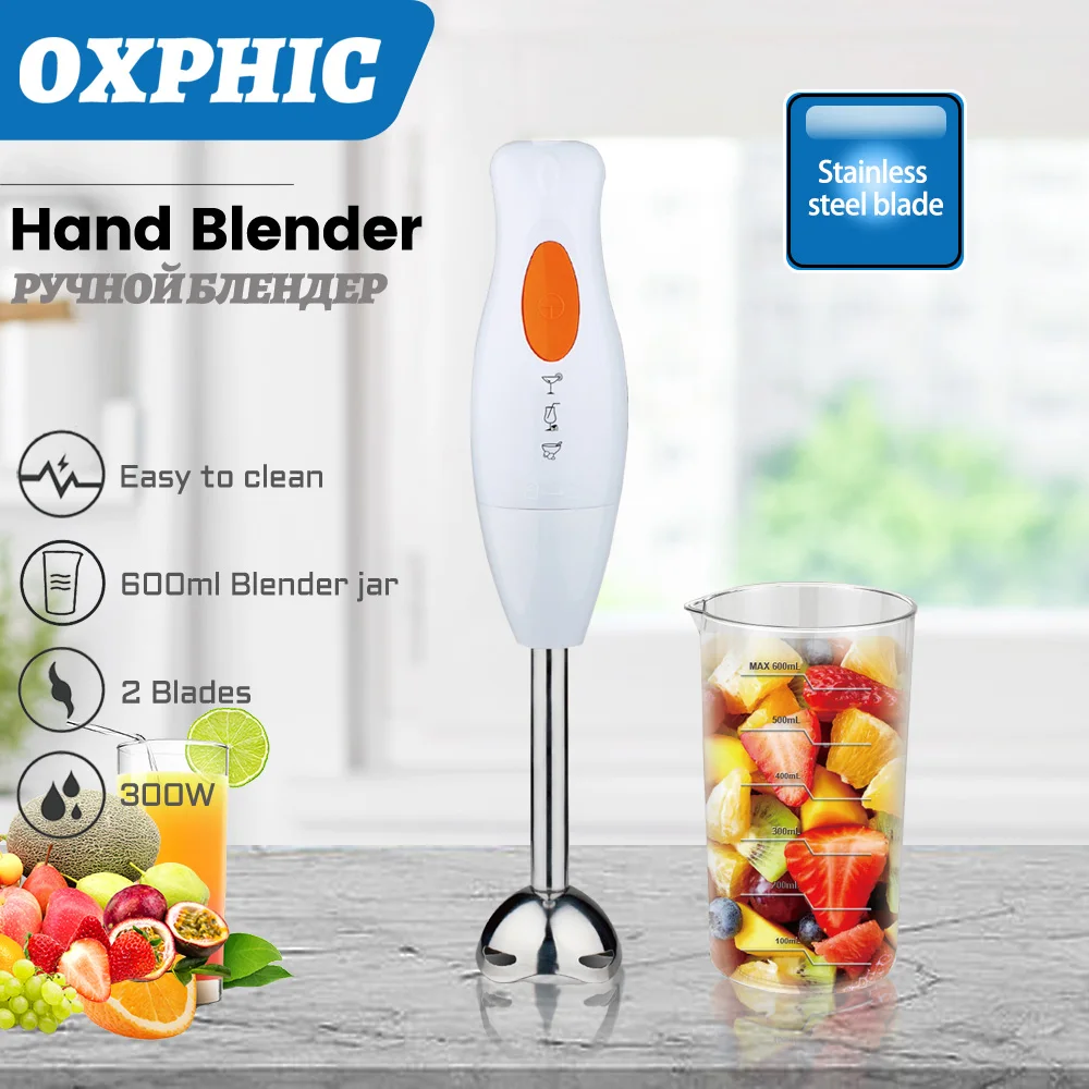 

OXPHIC Hand Blender Electric food processor with 600ML Blender jar Food mixer Fruit&Vegetable juicer Electric Cooking stick 300W