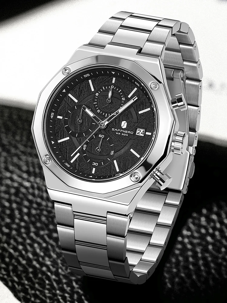 SAPPHERO Роскошные мужские часы из нержавеющей стали с метеоритным лицом кварцевые