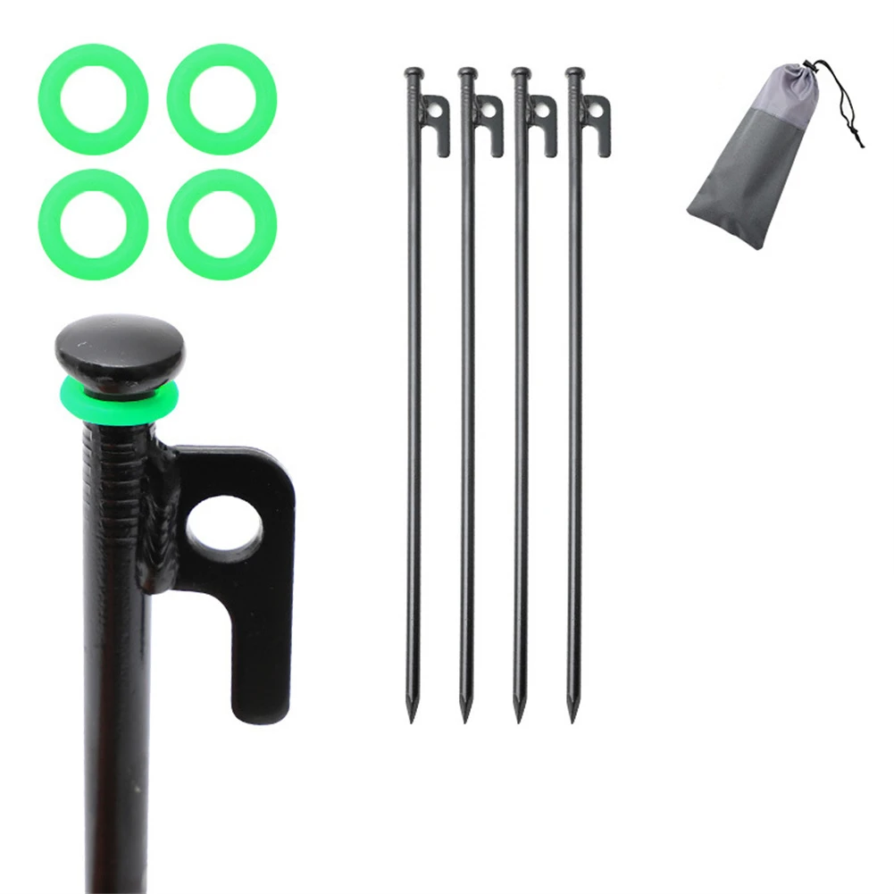 

Outdoor Camping Tent Nails Beach Canopy Ground Nail Nails Canopy Fixing Nails 4 Pieces Of Steel Metal With Luminous Circle