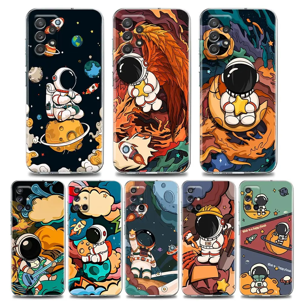 

Space Astronaut Spaceman Paint Clear Phone Case For Samsung Galaxy A52 A72 A33 A53 A73 A13 A21s A71 A22 A23 A32 5G Silicon Cover