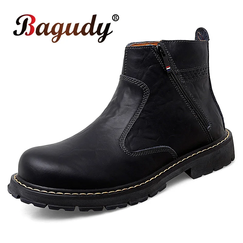 

Brand Autumn Winter Men Leather Boots Fashion Motorcycle Boots Men Cow Leather Ankle Boots Outdoor Working Snow Boots 48