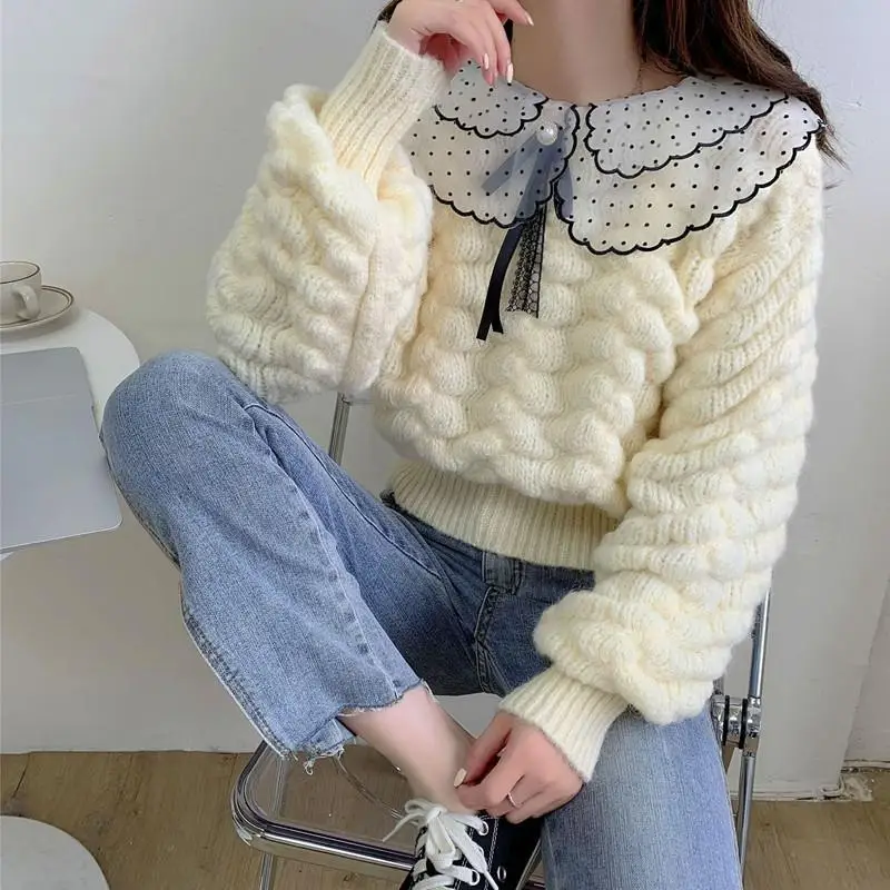 

2022 Autumn Winter Women New Thicken Short Sweater Tops Female Loose Long-sleeved Jumpers Ladies Solid Color Knitted Tops Y274