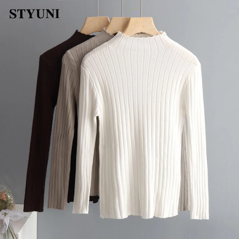 

8 colors mock neck basic slim soft pure color sweater pullover women casual long sleeve bottoming ladies sweater jumpers top