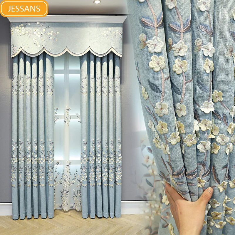 

European style curtain bedroom modern minimalist blackout 2022 new living room curtain fabric Nordic light luxury custom