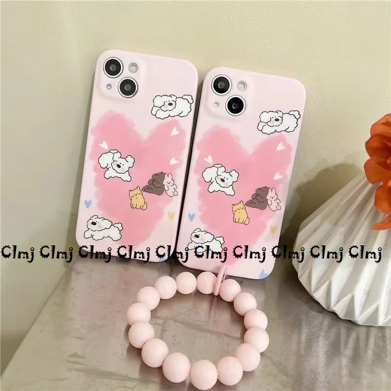 

Clmj Cute Cartoon Dog Pink Heart Phone Case For iPhone 11 12 13 Pro Max 14 Plus X XR XS Max Silicone iPhone Protective Cover INS