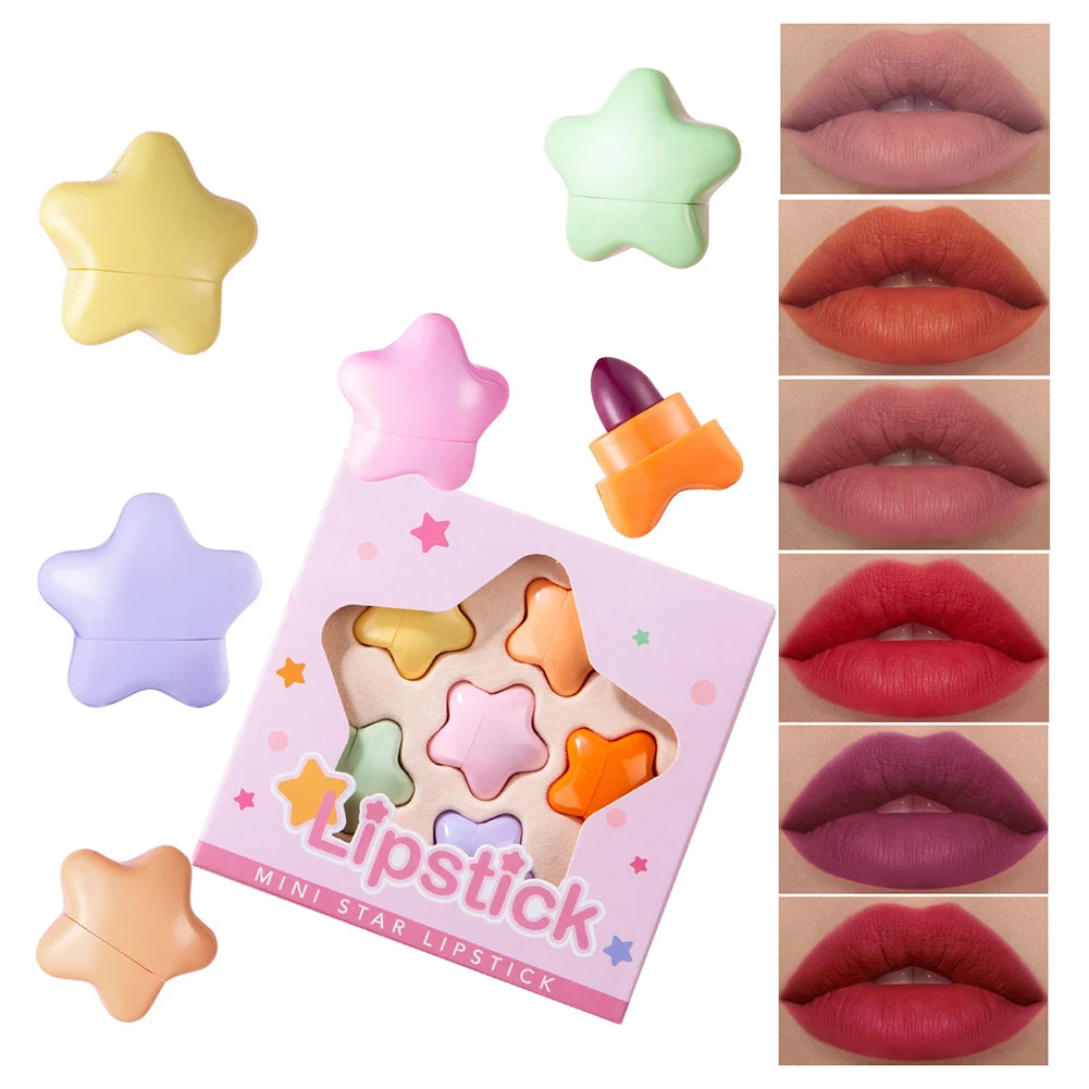 

6Pcs/Set Mini Star Candy Lipsticks Matte Velvet Lip Glaze Waterproof Long Lasting Lip Tint Capsule Lip Sticks Set For Girls