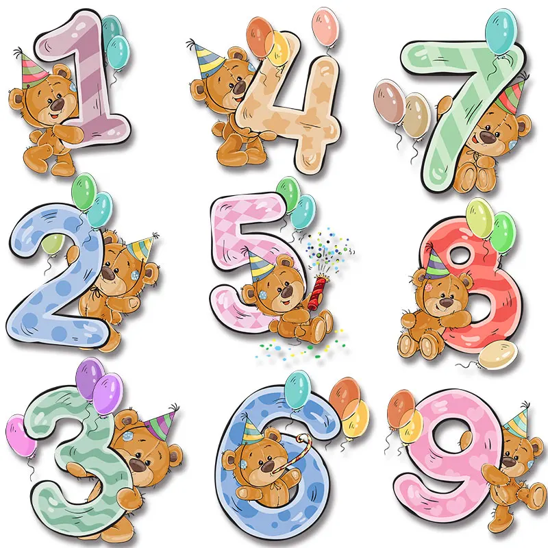 Наклейки с цифрами и медведем для детей на день рождения Виниловая наклейка