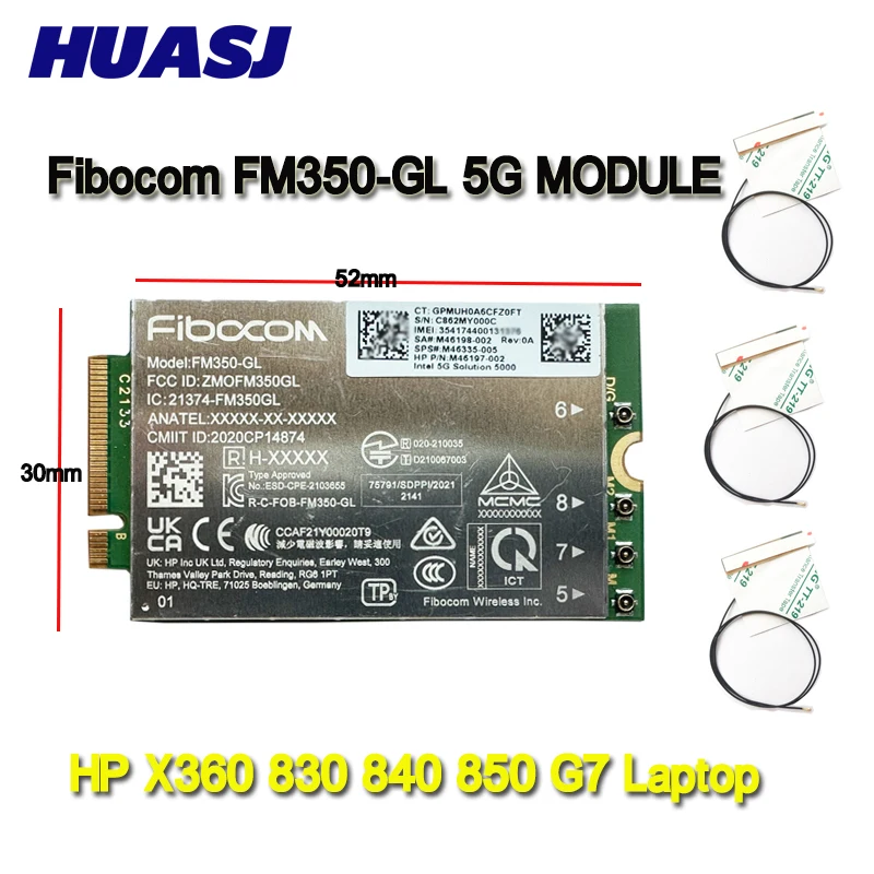 Huasj fibocom FM350-GL 5G 4G 3G Moudle M2  5G NR   HP X360 830 840 850 G7 4x4 MIMO GNSS, 