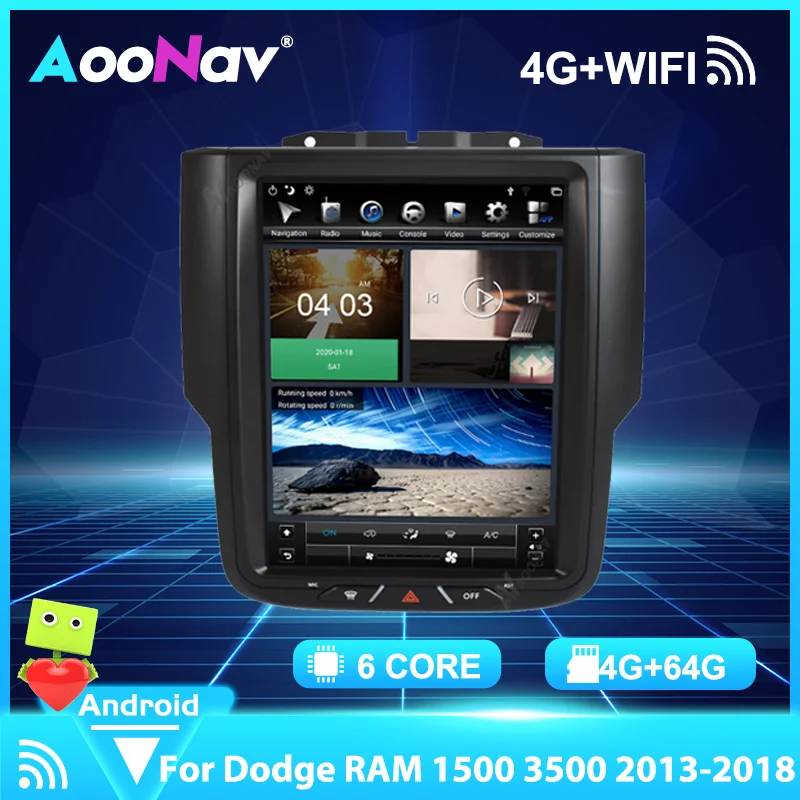 

Автомобильный радиоприемник Android 128G Tesla, вертикальный экран, GPS-навигация для Dodge RAM 1500 2013-2018, автомобильный стереоприемник, мультимедийный пл...