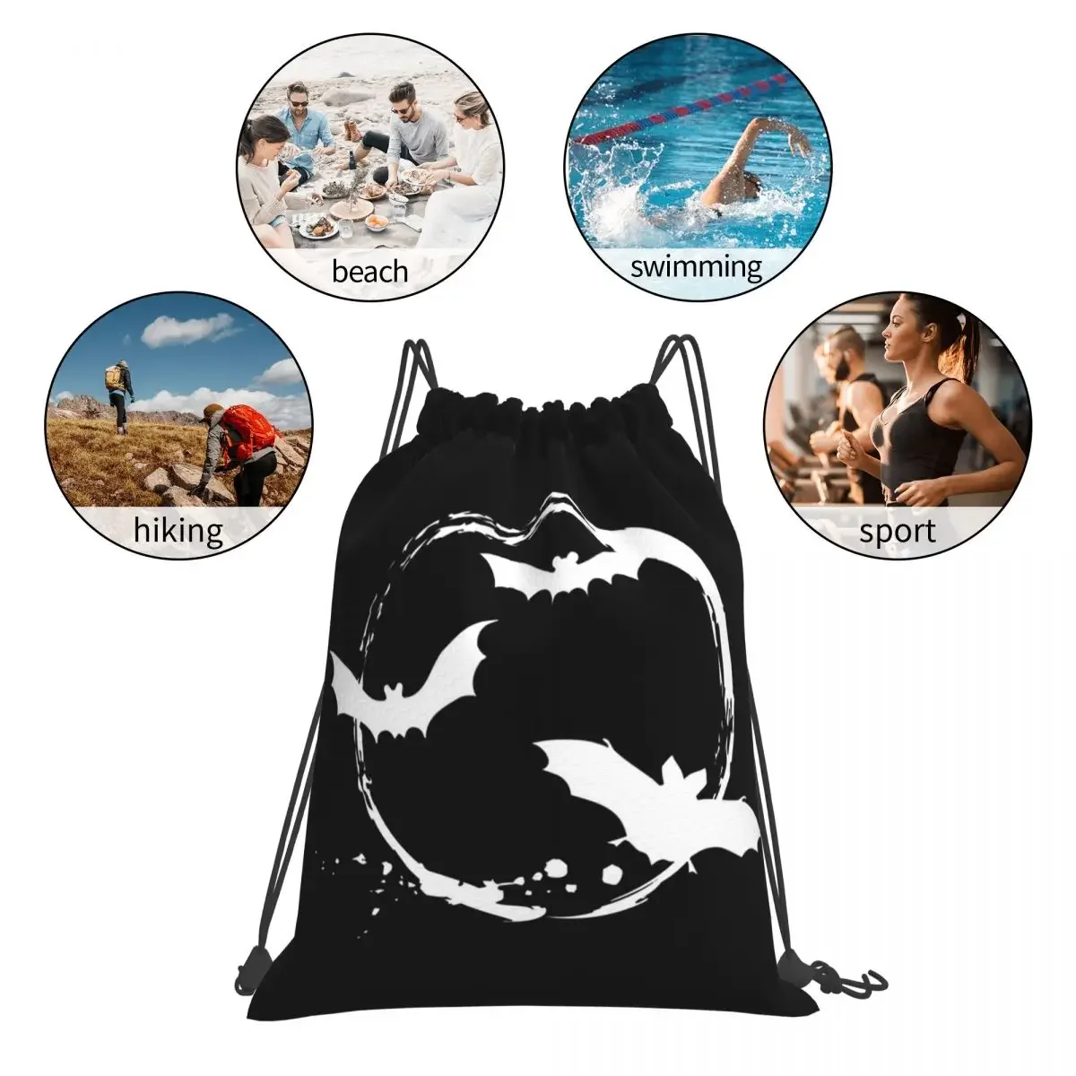 Белые летучие мыши на Хэллоуин ранцы шнурке сумка для хранения с карманом сумки