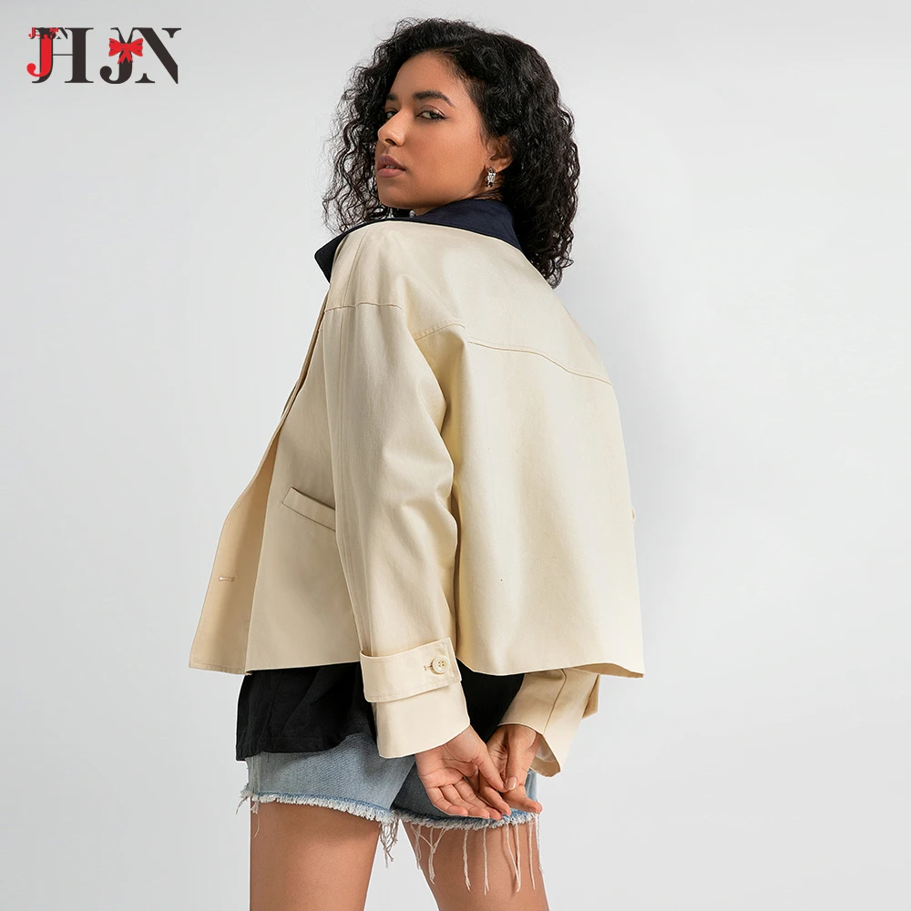 Женский Тренч-карго Верхняя одежда с отложным воротником на молнии и длинным