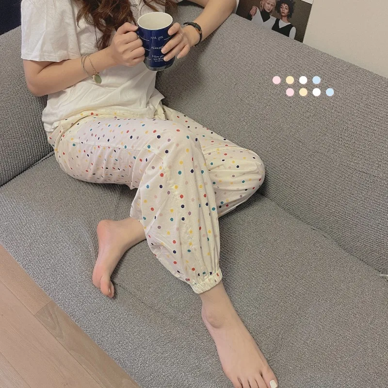 

Colorful Polka Dot Pants Women Summer Thin Loose Cotton Casual Bloomers