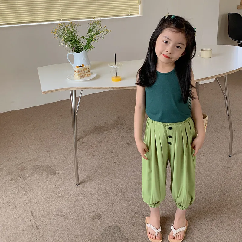 

Girls' vest summer 2022 new children's knitting suspender T-shirt girls' casual backless thin 11-118