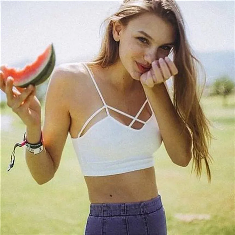 

Summer Sexy Crop Top Women Cotton Breast Cross Vest Tops Female Short Backless Camis Girls Brief Fashion Tank Top Woman Clothes