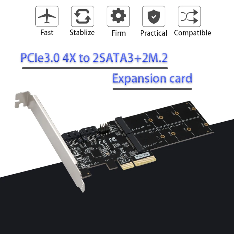 

PCIE expansion card M.2 NGFF SSD Controller Sata3.0 Adapter PCIe3.0 4X to 2*SATA3+2*M.2 PCIE Port for Desktop B-Key Adapter Card