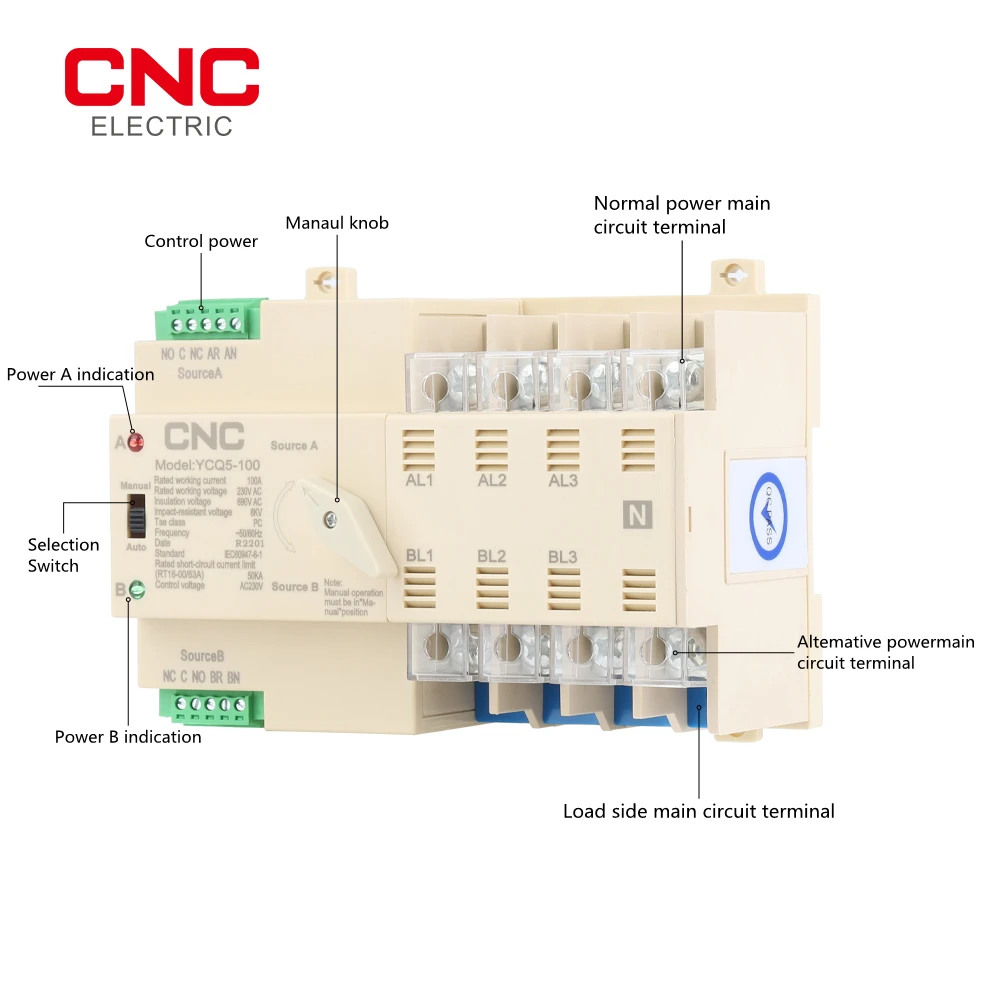 CNC YCQ5-100 4P ATS автоматический переключатель двойного питания контроллер