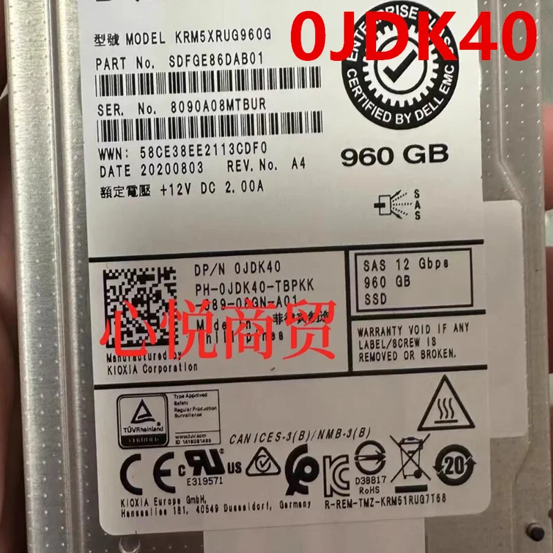 

Original Almost New Solid State Drive For DELL 960GB 2.5" SAS SSD For 0JDK40 KRM5XRUG960G