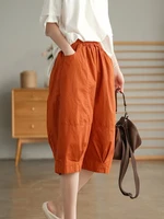 honghanyuan summer 100 cotton pants women solid color harem elastic waist loose casual large pocket trousers to xxldrop ship