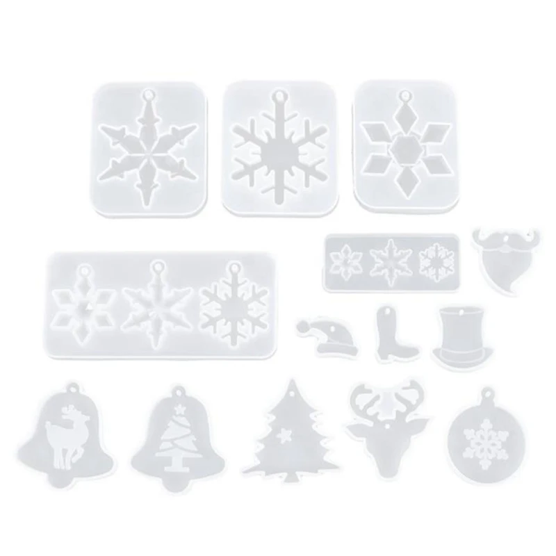 

Christmas Pendant Pendant Crystal Epoxy Mold Diy Snowflake Christmas Tree Bell Deer Snowman Hat Silicone Mold