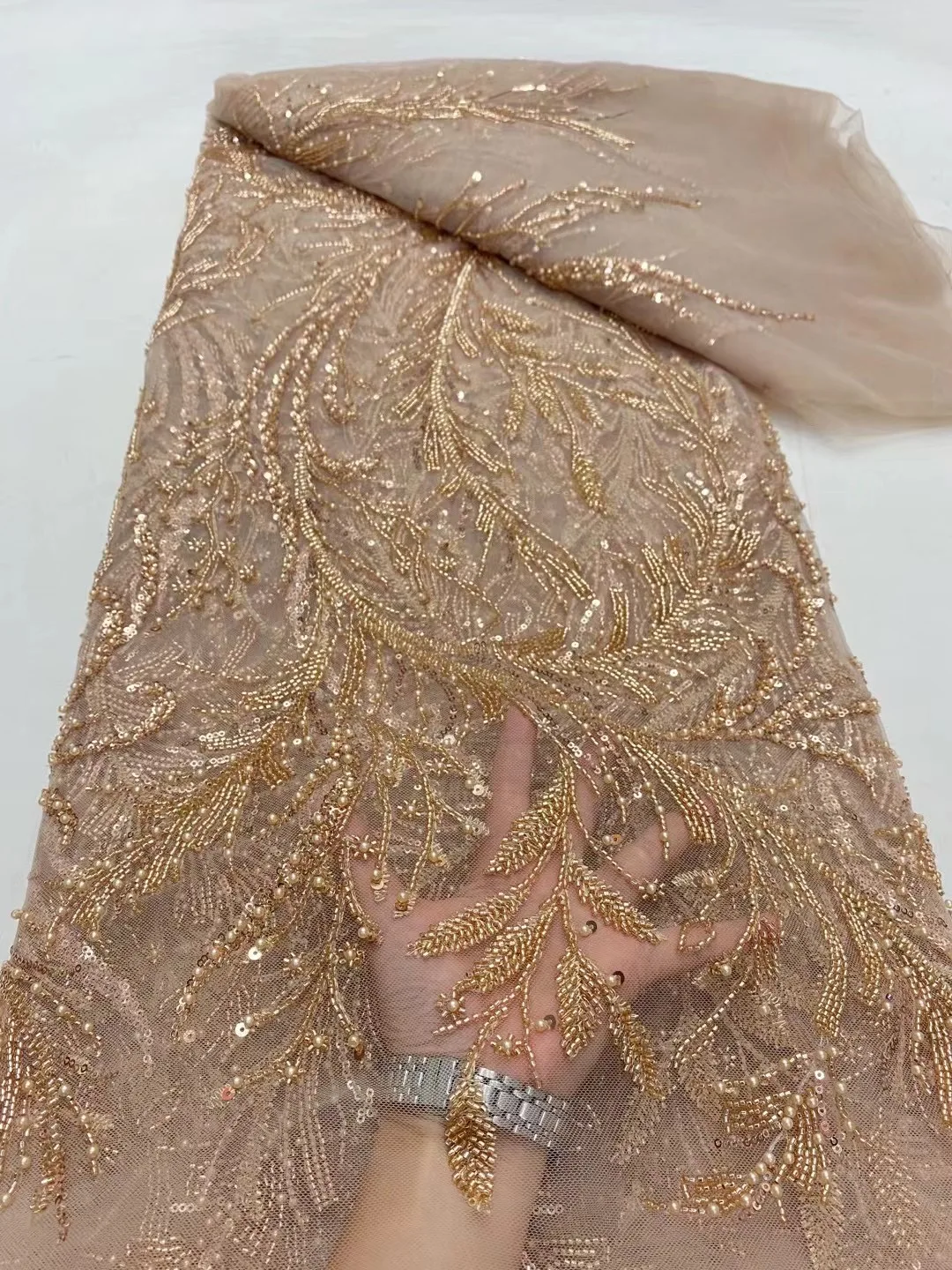 Тюлевая кружевная ткань с блестками для свадебного платья вышивки бисером и