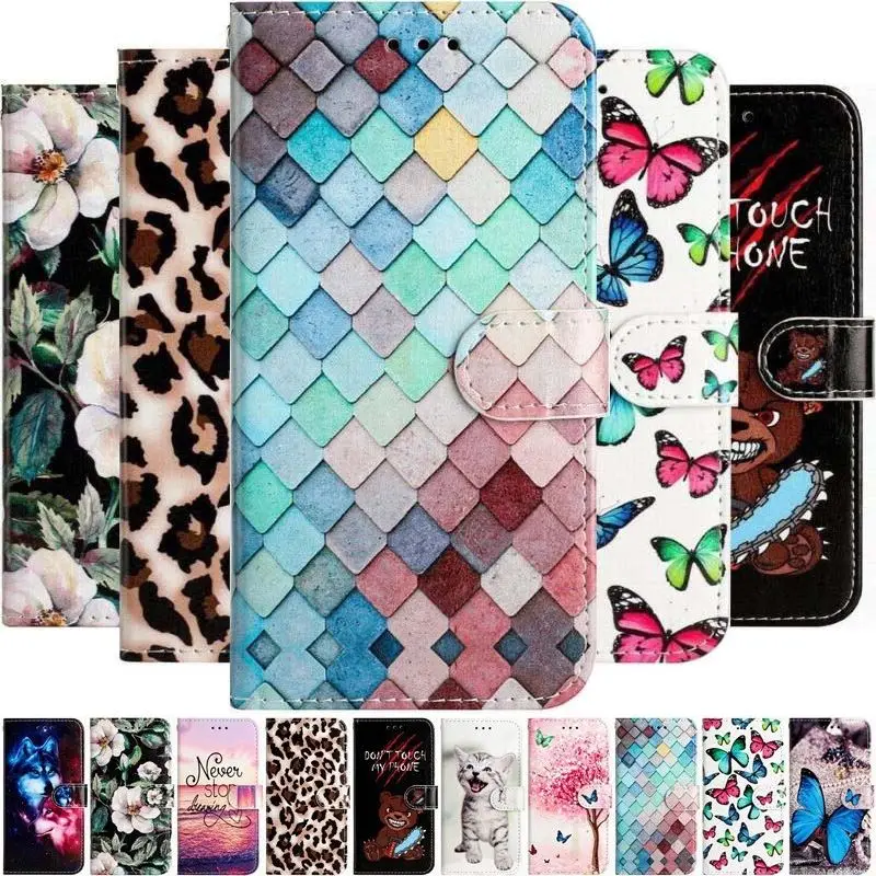 

Cute Protect Phone Cases For Motorola Moto E7 Plus G9 Play P40 G7 Power One Action E20 E40 G10 G50 Card Slots Wallet Cover D01E