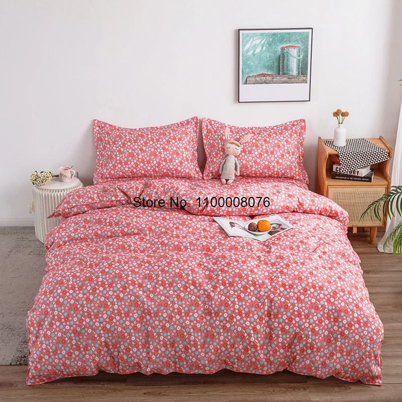 

Pink Floral Plaid Bedding Set Simple Fruit Duvet Cover Queen Single Double King 220X240 Bed Sheet Linens Cute Girls Bedclothes