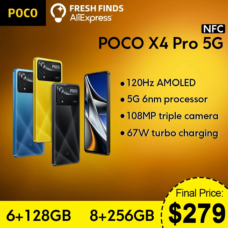 global version poco x4 pro 5g 6gb ram 128gb rom 8gb ram 256gb rom mobile phone 108mp camera snapdragon 695 120hz amoled display free global shipping