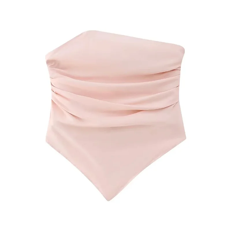 

TRAF 2023 Strapless Satin Effect Scarf Top For Women Sexy Straight Neckline Summer Side Hidden In-seam Zip Closure Pink Top