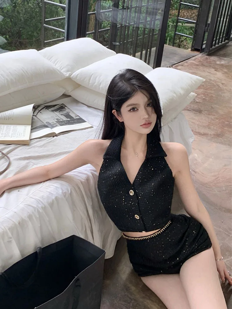 Женский комплект из двух предметов короткий топ и шорты в Корейском стиле