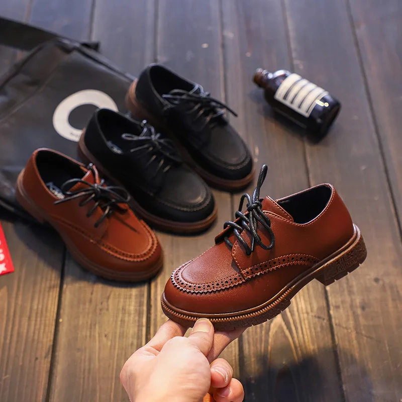 

Children Leather Shoes for Boys 2021 New Fashion Kids Retro Single Shoes Students Black British Style Performance Shoes