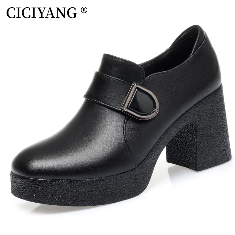 CICIYANG Women Dress Shoes Large Size 2023 Spring New Genuine Leather Women 8m High Heels Platform Office Shoes Ladies Handmade