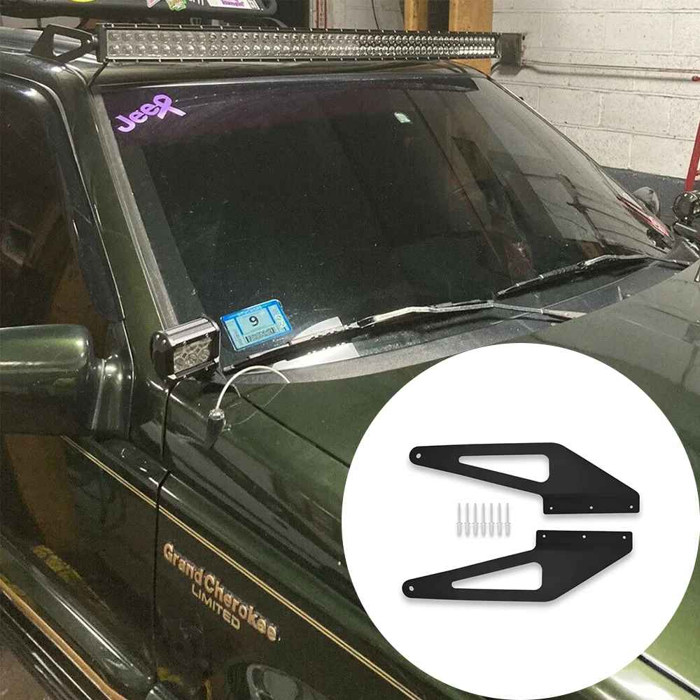 

Car Upper Windshield Roof 50" Curved LED Light Bar Mounting Brackets Kit For Jeep Grand Cherokee ZJ 1993-1998 Heavy-duty Steel