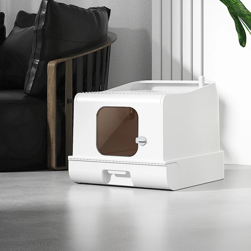 

Big Drawer Cat Bedpan Enclosed Sandbox Toilet Leak Proof Cat Bedpan Indoor Convenient Arenero Gatos Litter Box Furniture QF50CB