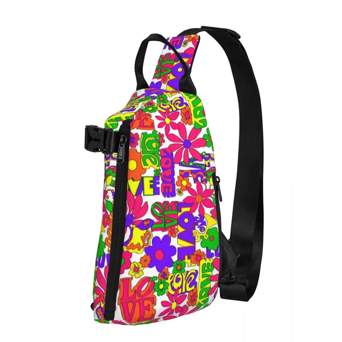

Vintage Peace 60S Chest Bags Male Floral Print Trip Shoulder Bag Streetwear Print Crossbody Bag University Workout Sling Bags