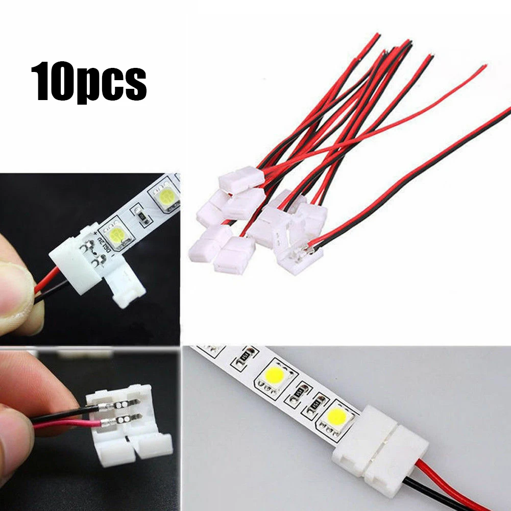 

10X LED STRIP LIGHT CONNECTOR SMD 5050 5630 SINGLE 2 WIRE 10MM PCB BOARD ADAPTER Car Accessories High Quality Light Bar Cable
