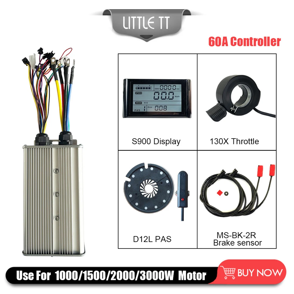 

48-72V 60A 1000W-3000W Sine Wave Controller Set S900 Display Throttle PAS BrakeSensor Kit For Ebike Scooter Accessories