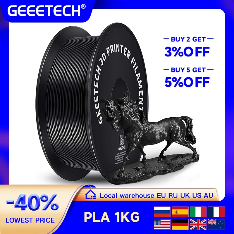 Geeetech – filament d'imprimante 3d  plastique PETG PLA pur  1KG (2  2lbs)  sans emmêlement