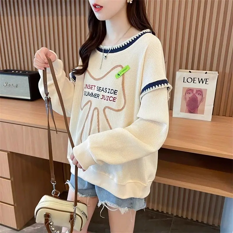 Женские модные корейские свитшоты с круглым вырезом в стиле пэчворк