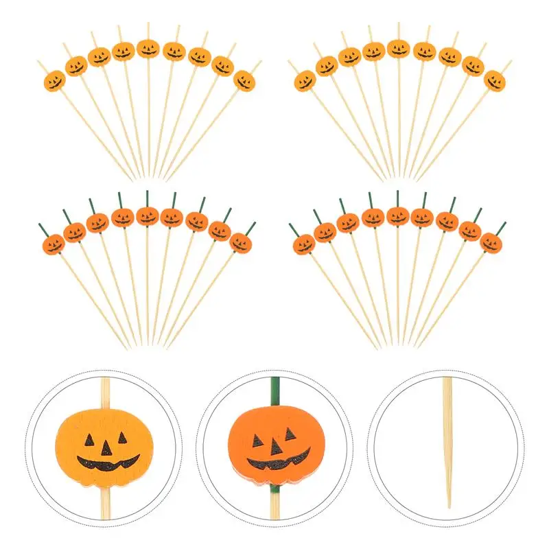 

200pcs Creative Pumpkin Designed Fruits Sticks Bamboo Cocktail Picks Appetizer Picks