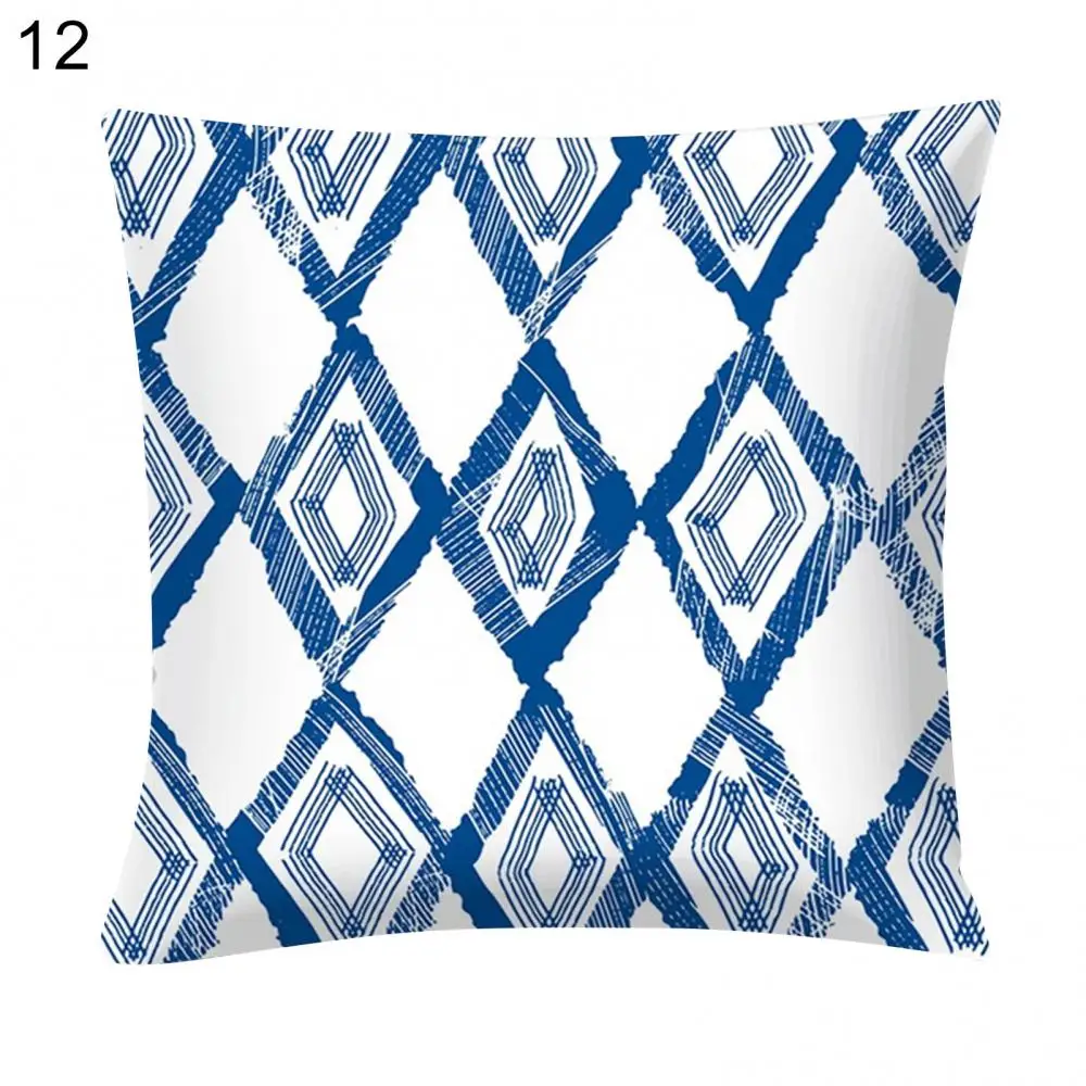

Blue Geometric Printed Throw Square Pillow Cover Sofa Chair Cushion Pillowcase Home Decorative Cushion Cover Throw Pillow Case