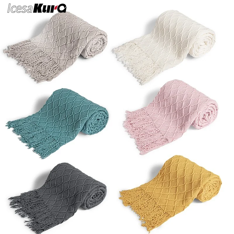 

Nordic Knitted Blanket Soild Color Sofa Throw Blanket with Tassels Travel TV Nap Blankets Blankets for Beds Sofa Decorative